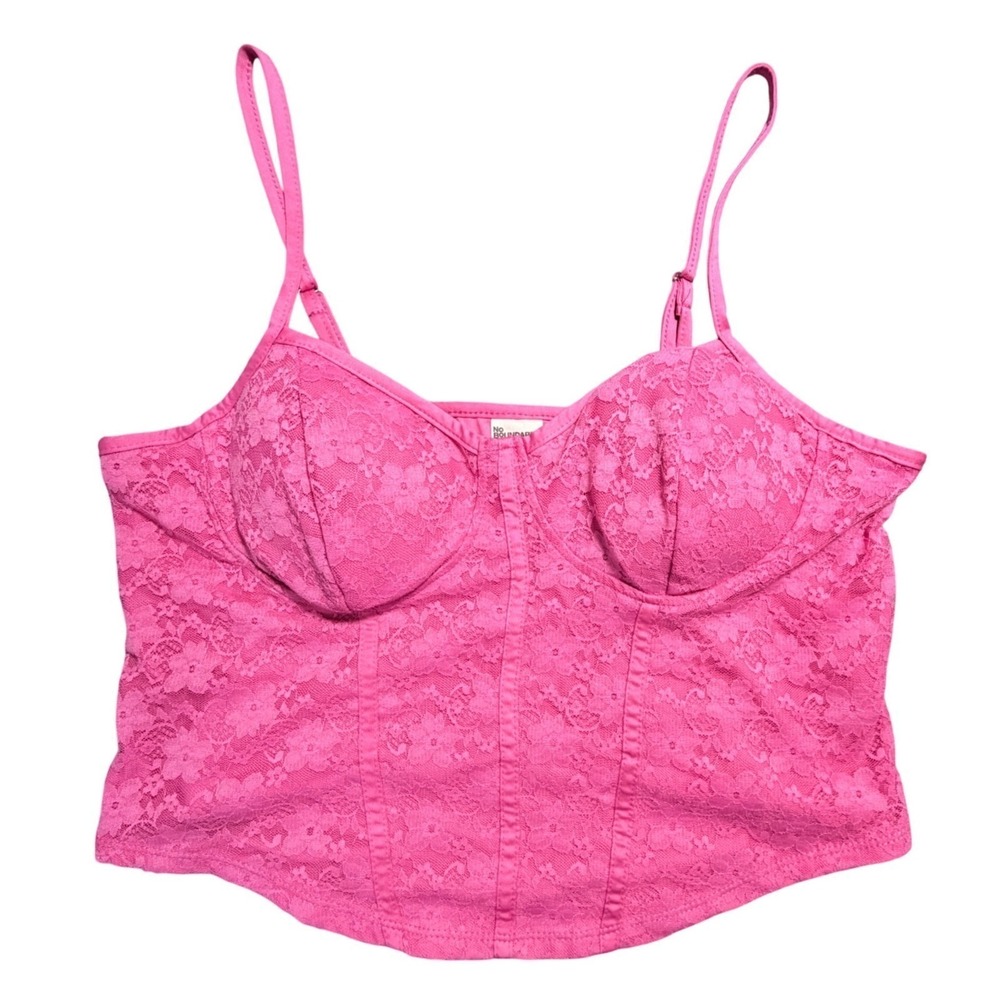 Pink Floral Lace Corset Camisole Top XL 16-18 Hot Pink Cropped Tank Fairy Barbie
